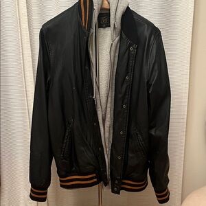 Obey Black Bomber Jacket with Orange Striped Trim